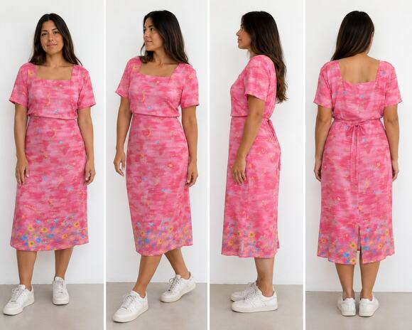 Impressions Dresses & Skirts - Vintage Impressions Workshop Pink Floral Midi Dress – Made in Mexico, Size Large